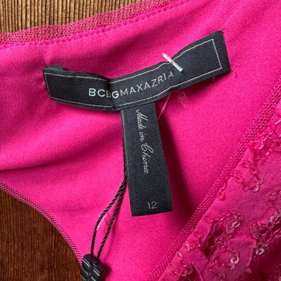 NWT BCBGMAXAZRIA Katarina Lace Sequin Pink V-neck Open Back Dress in Women's 12 - Picture 3 of 12